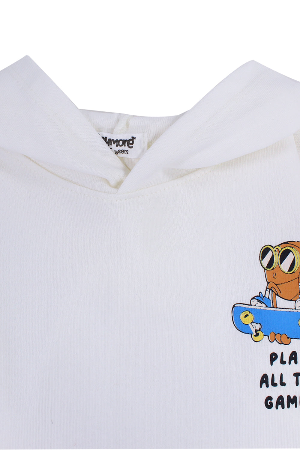 Girls Cotton Hoodie – Off-White with "Play All The Games" Print