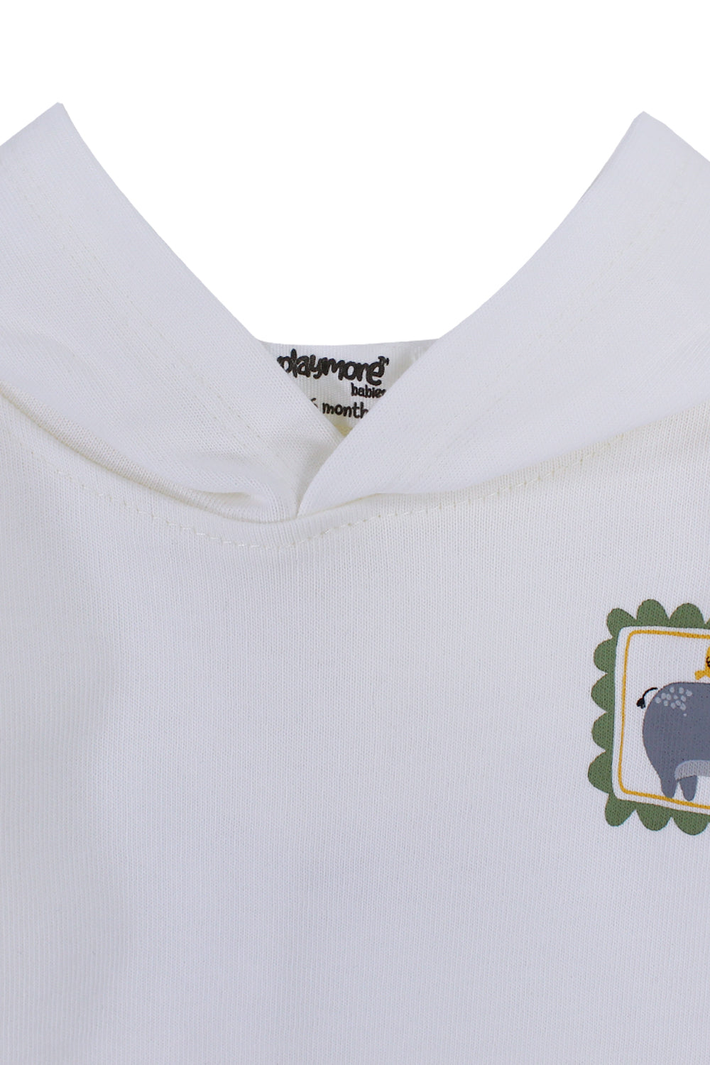 Unisex Cotton Hooded T-Shirt – Off-White with Hippopotamus Print