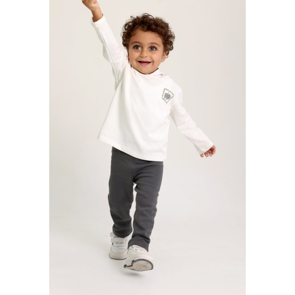 Unisex Cotton Hooded T-Shirt – Off-White with Hippopotamus Print