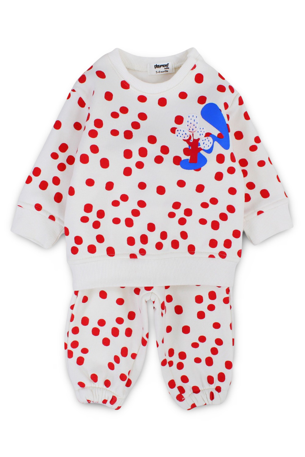 Baby Girls Cotton 2-Piece Outfit Set – Off-White with Red Polka Dots