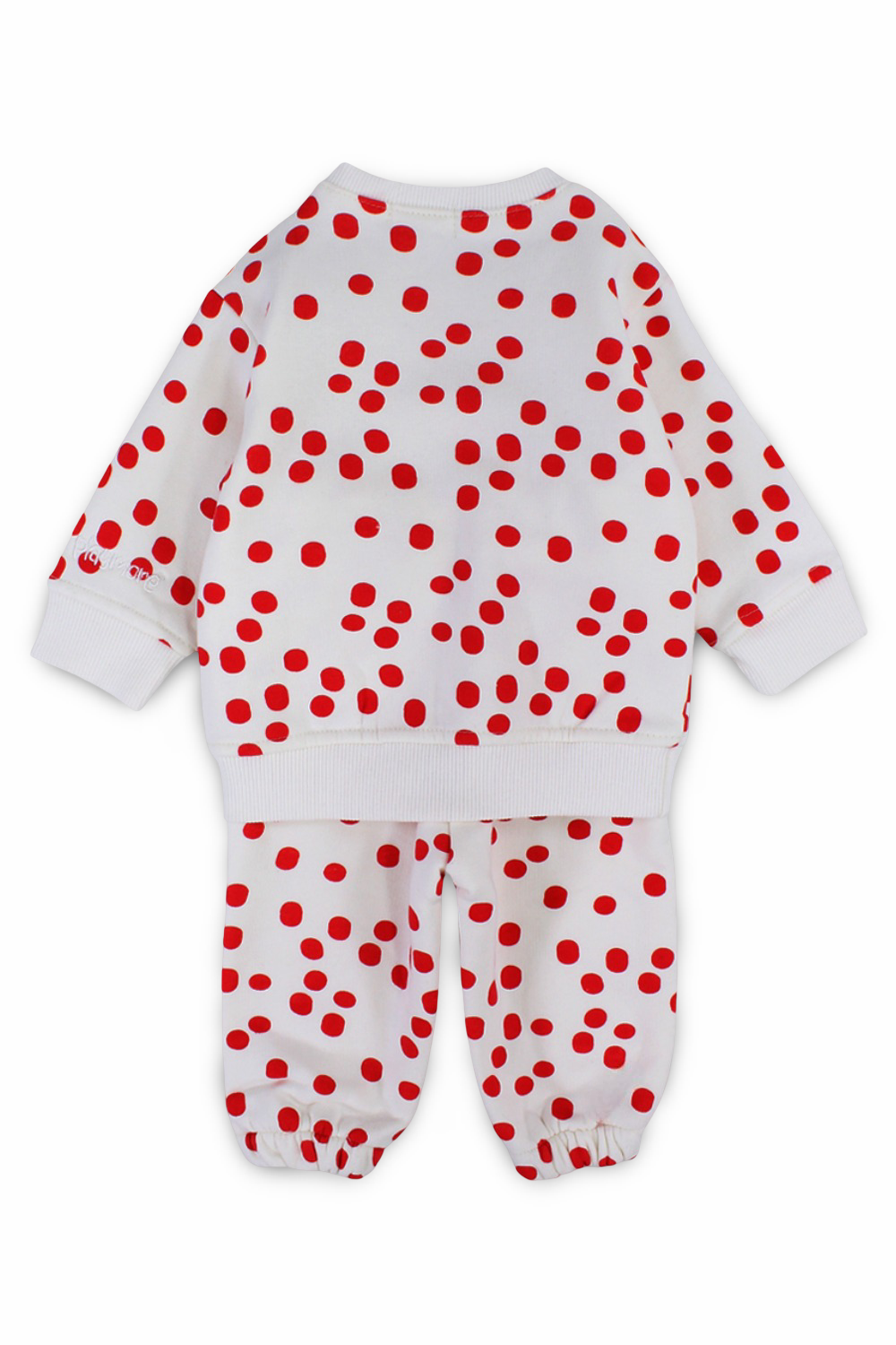 Baby Girls Cotton 2-Piece Outfit Set – Off-White with Red Polka Dots