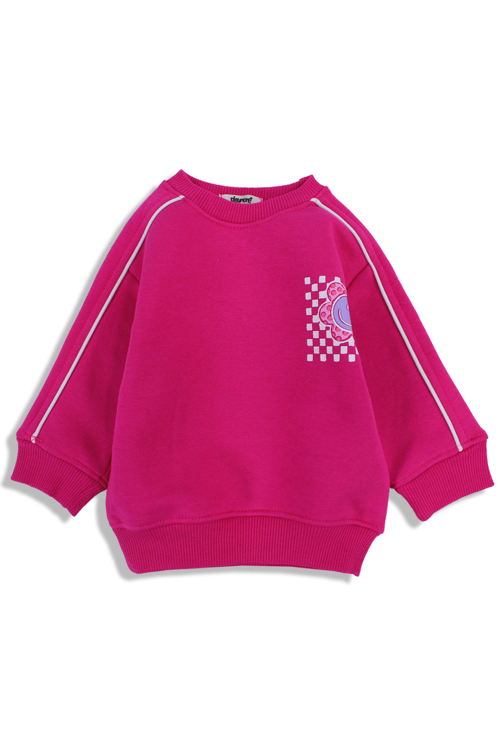 Baby Girls Cotton Sweatshirt – Fuchsia with Flowers Print