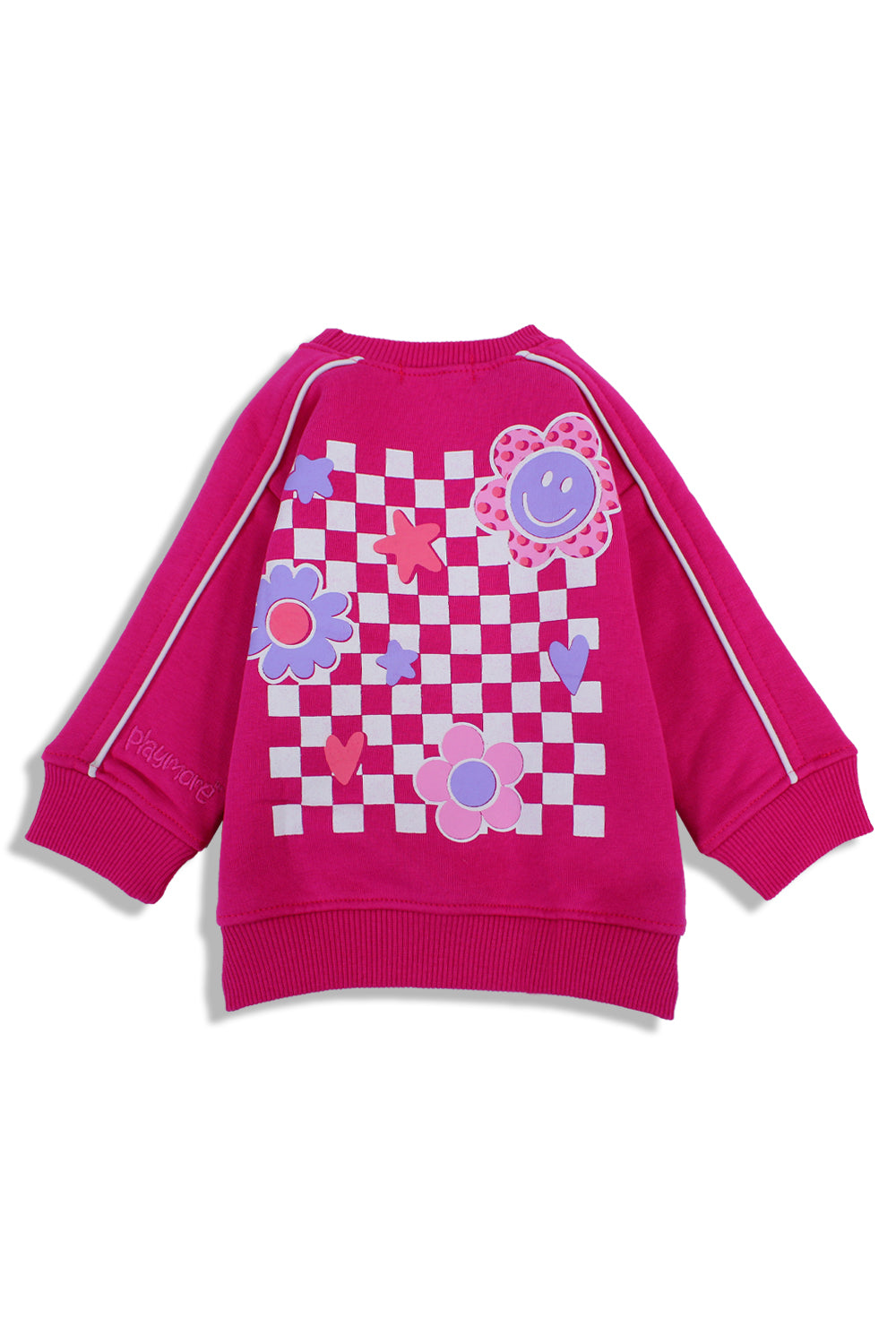 Baby Girls Cotton Sweatshirt – Fuchsia with Flowers Print