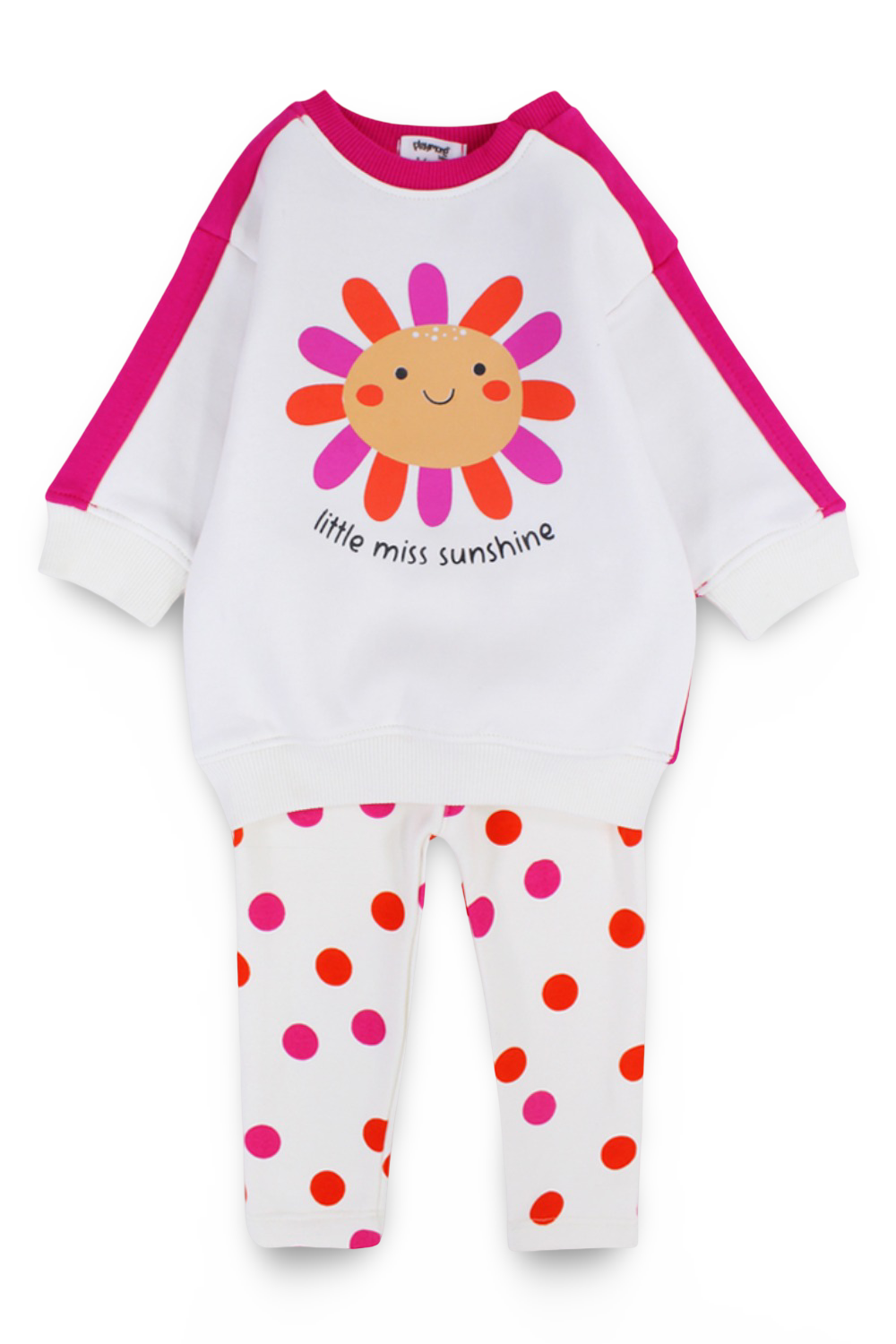 Baby Girls Cotton 2-Piece Outfit Set – Off-White & Fuchsia with "Little Miss Sunshine" Print
