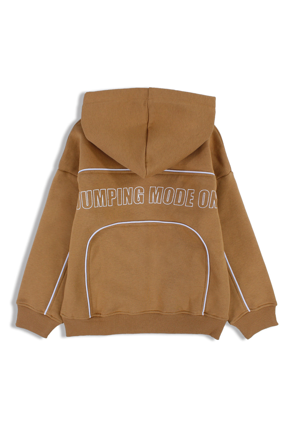 Boys Cotton Hoodie – Camel with "Jumping Mode On" Print