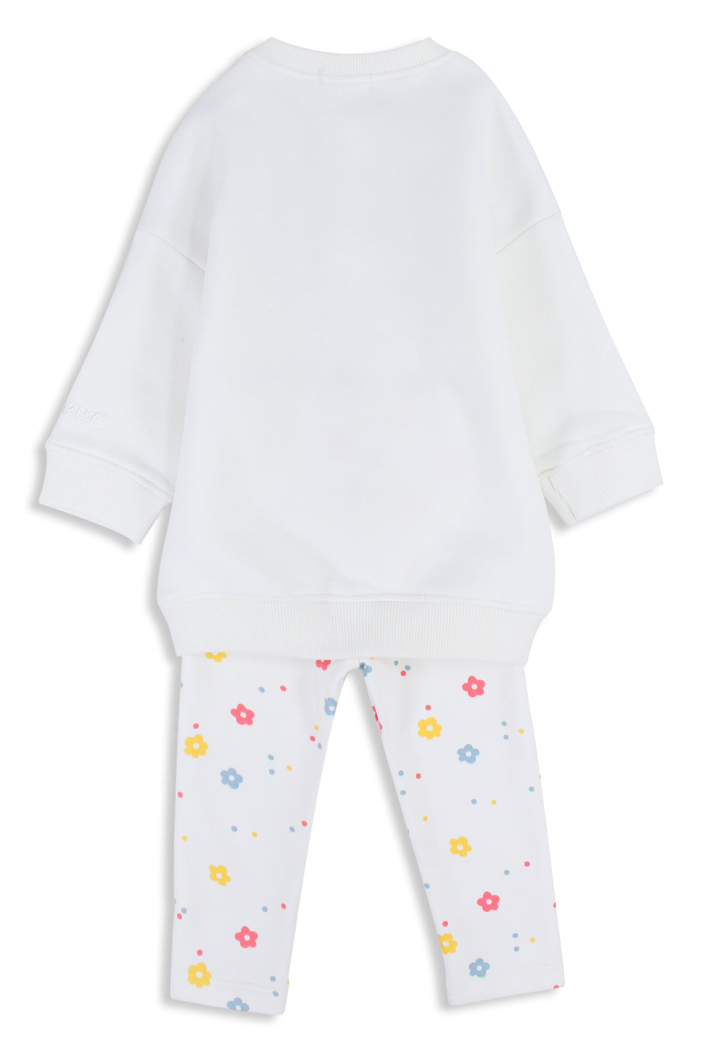 Baby Girls Cotton 2-Piece Outfit Set – Off-White with Rainbow & Flowers Print