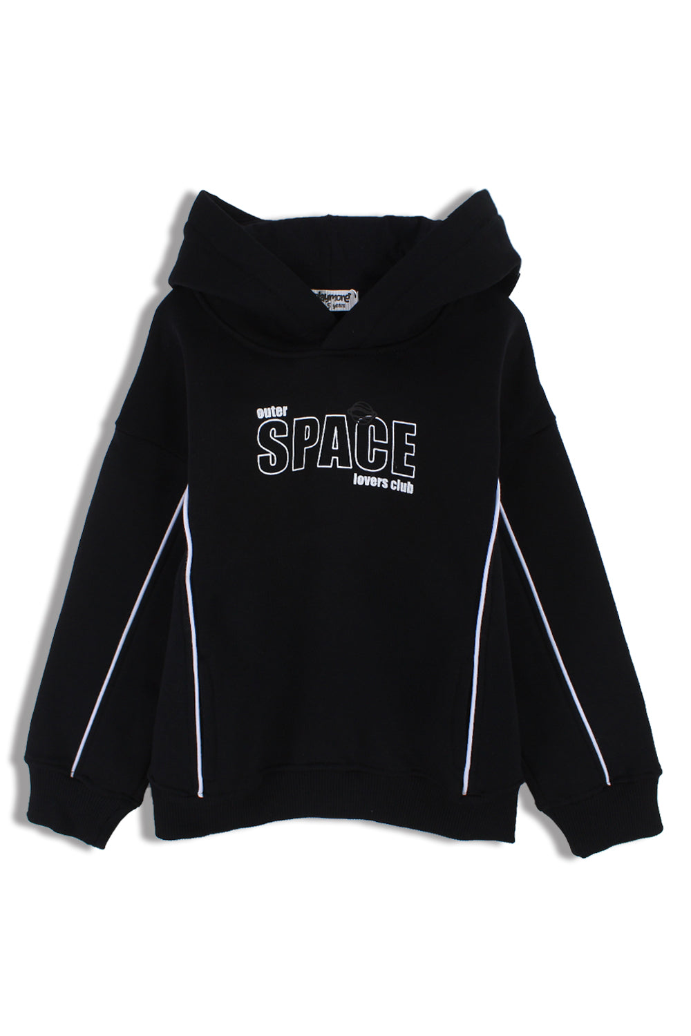 Boys Cotton Hoodie – Black with "Outer Space" Print