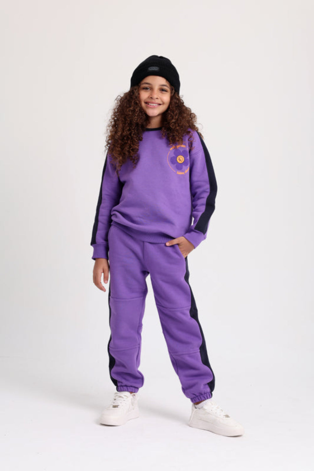 Girls Cotton Sweatshirt - Purple with "Smile Garden - Always Happy" Print - Clothing - Playmore