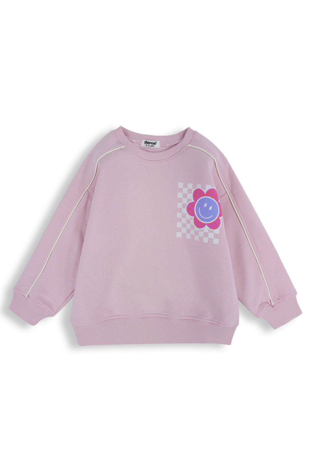 Girls Cotton Sweatshirt – Pink with Smiley Flowers