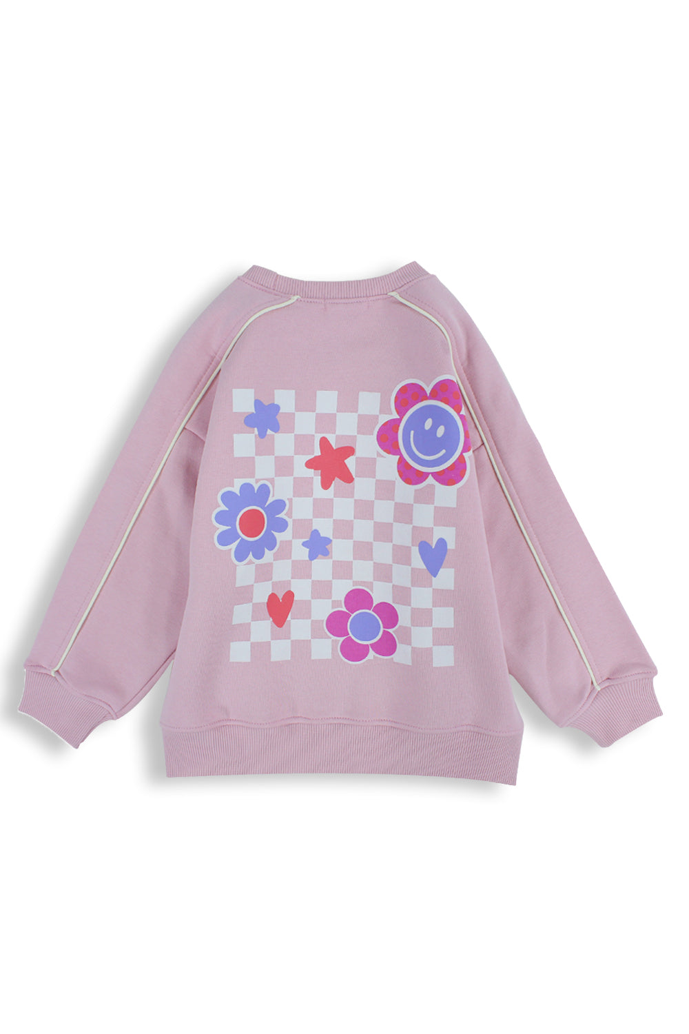 Girls Cotton Sweatshirt – Pink with Smiley Flowers