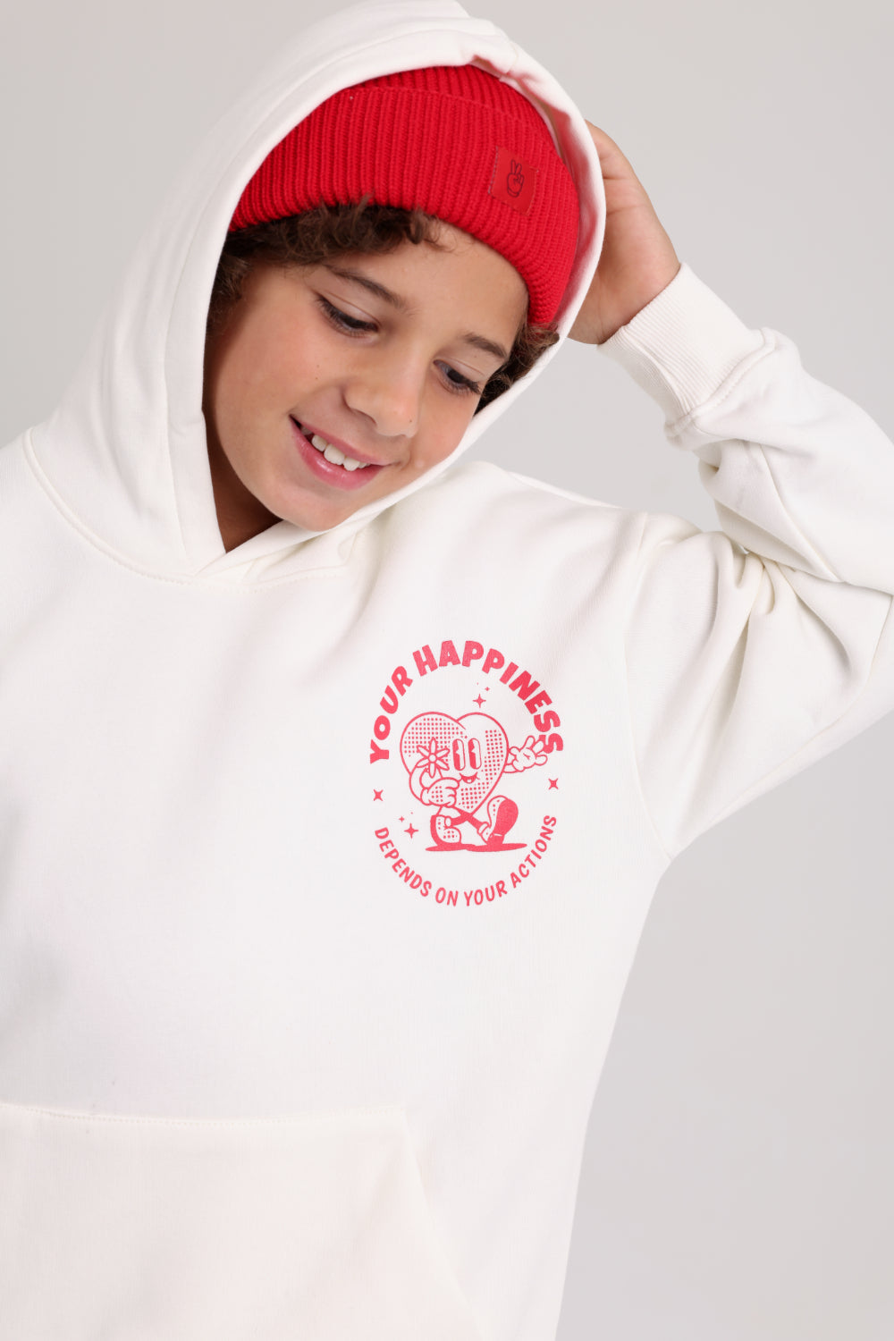 Unisex Cozy Blend Ice Cap – Red with Victory Sign Print