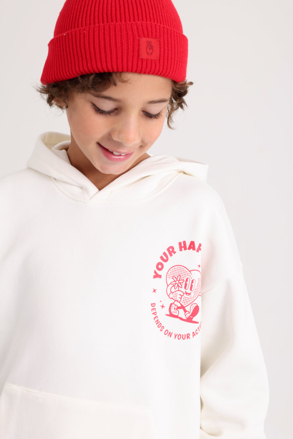 Unisex Cozy Blend Ice Cap – Red with Victory Sign Print