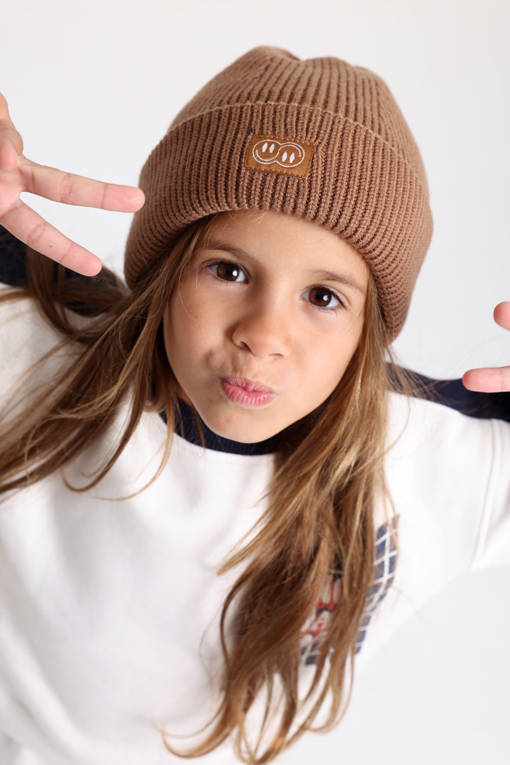 Unisex Cozy Blend Ice Cap – Brown with Double Smiley Fun