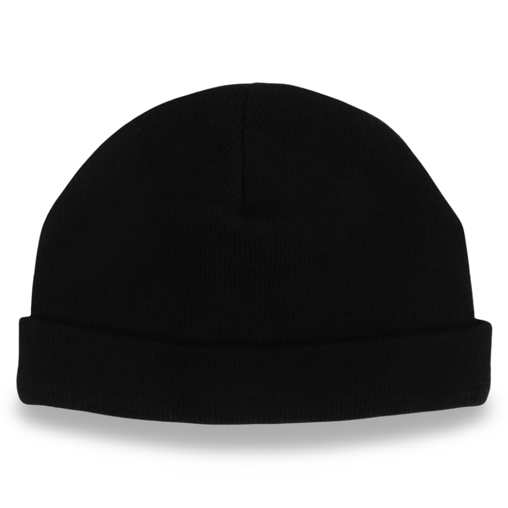 Unisex Wool Ice Cap - Black with Smiley Face Appliqued