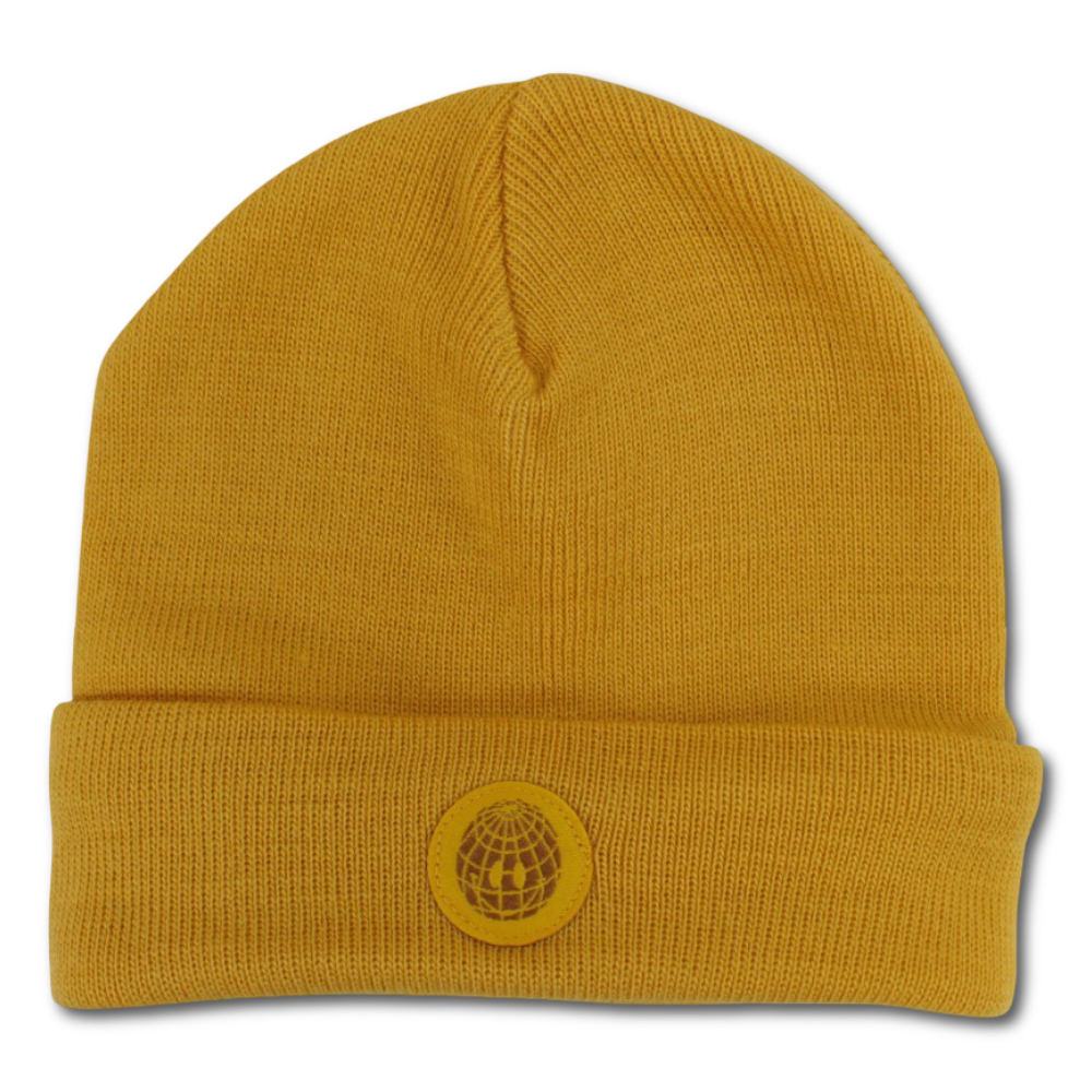 Unisex Wool Ice Cap - Mustard with Smiley Face Appliqued