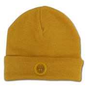 Unisex Wool Ice Cap - Mustard with Smiley Face Appliqued