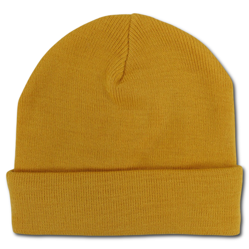 Unisex Wool Ice Cap - Mustard with Smiley Face Appliqued