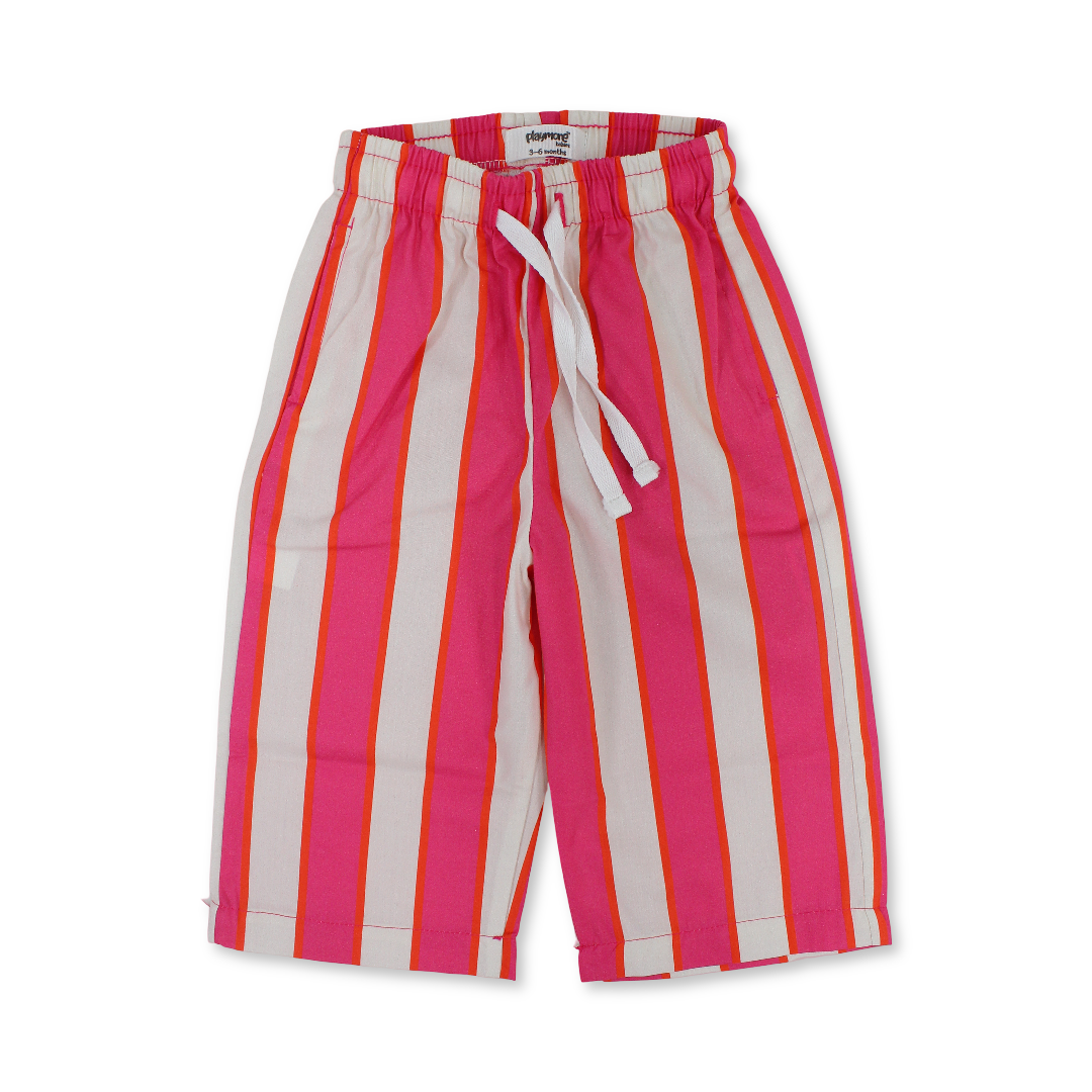 Baby Girls Cotton Pants – Fuchsia & Off-White ( cotton )