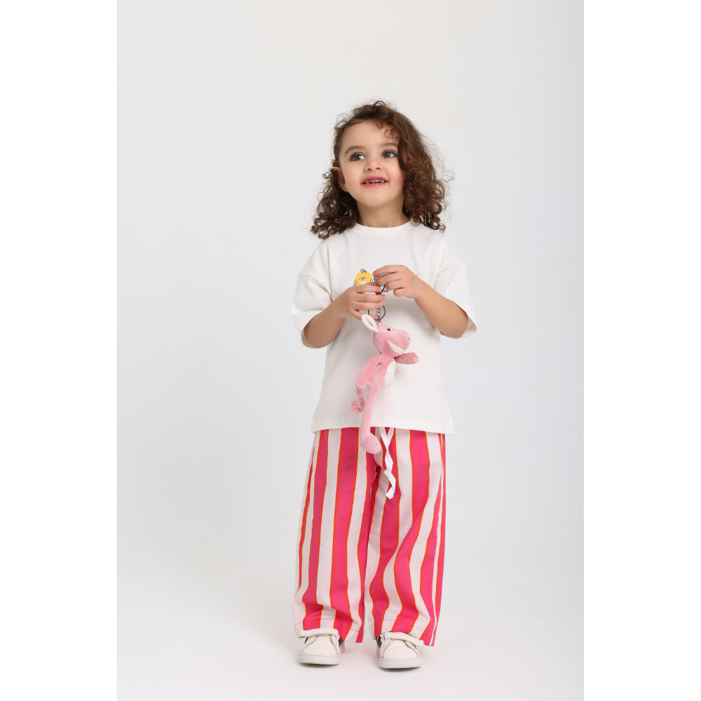 Baby Girls Cotton Pants – Fuchsia & Off-White ( cotton )
