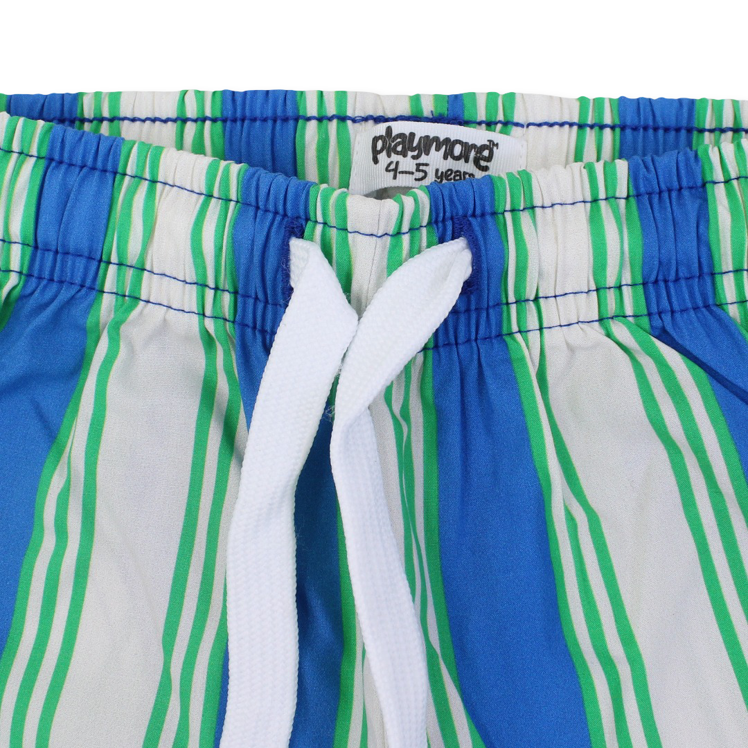 Boys Cotton Shorts – Blue & Off-White