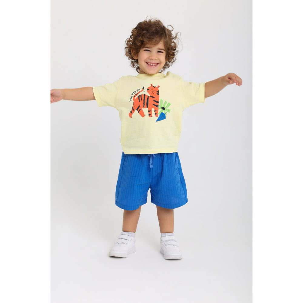 Baby Boys Cotton Outfit Set – Yellow & Blue with Tiger Print - Clothing - Playmore