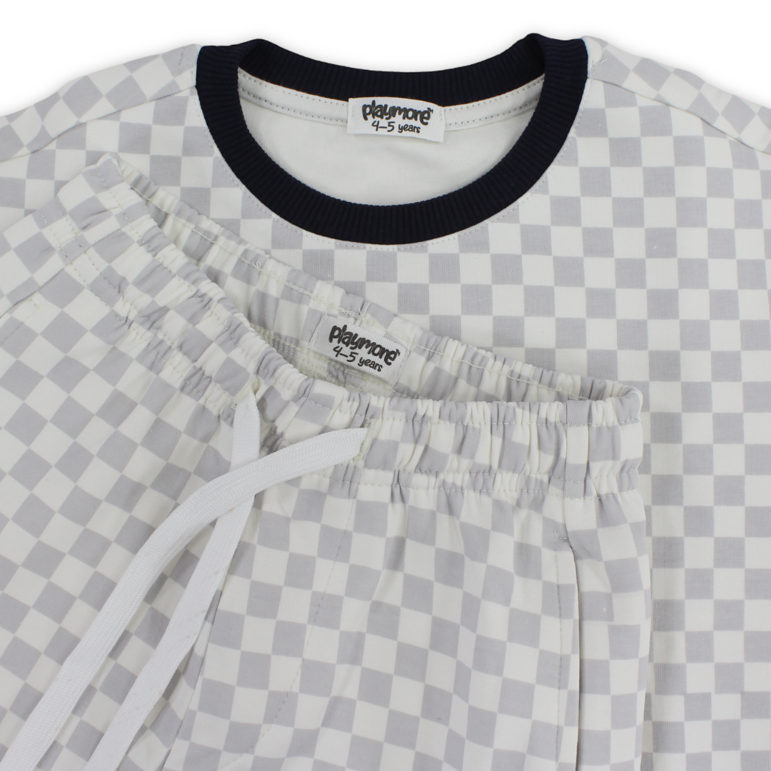 Boys Cotton Outfit Set – Off-White & Grey with "Good Days No Repeat" Print
