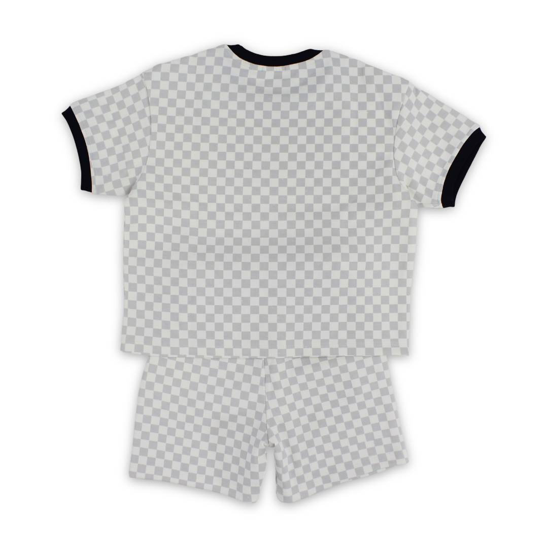 Boys Cotton Outfit Set – Off-White & Grey with "Good Days No Repeat" Print