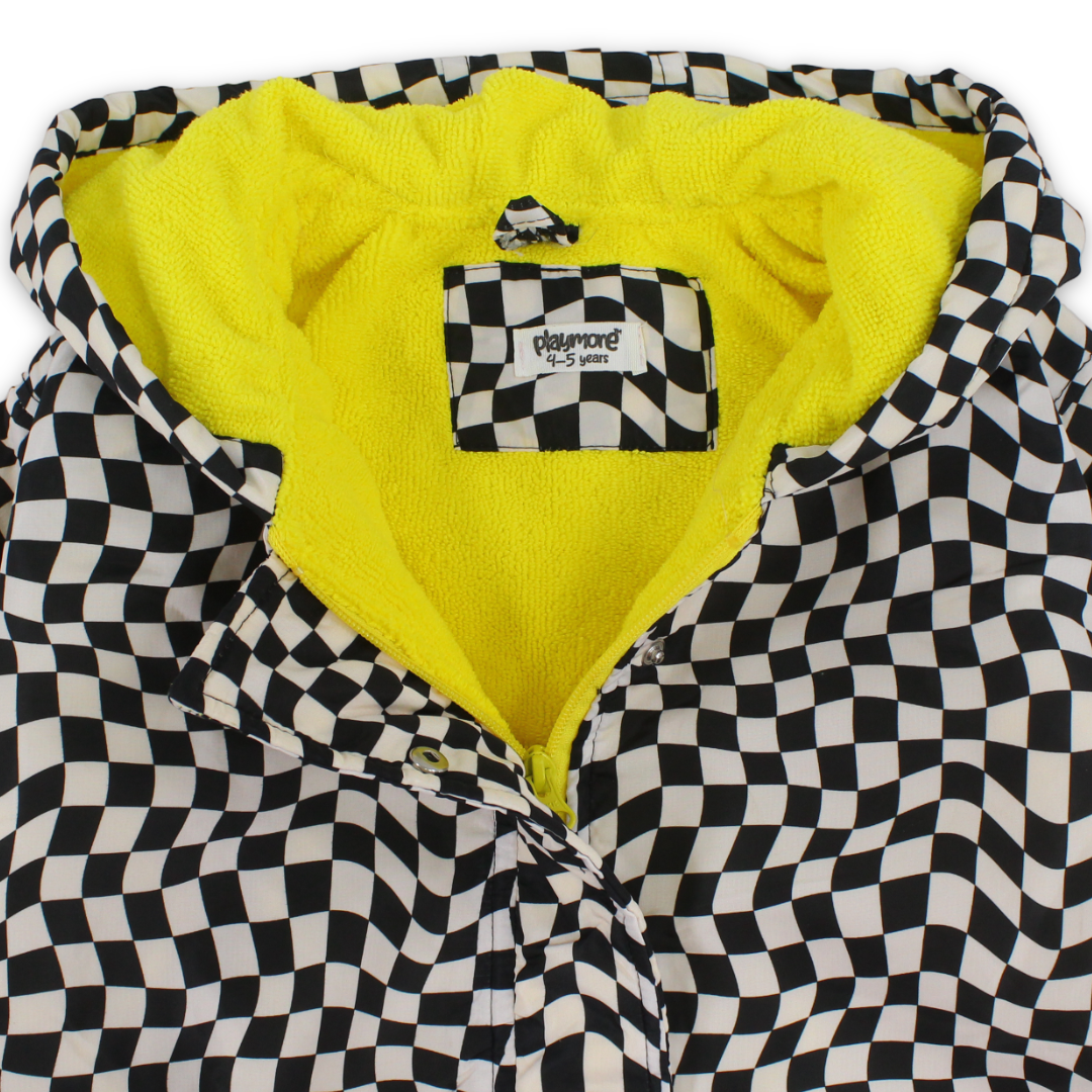 Boys Waterproof Swim Robe – Black & White with Squares Print