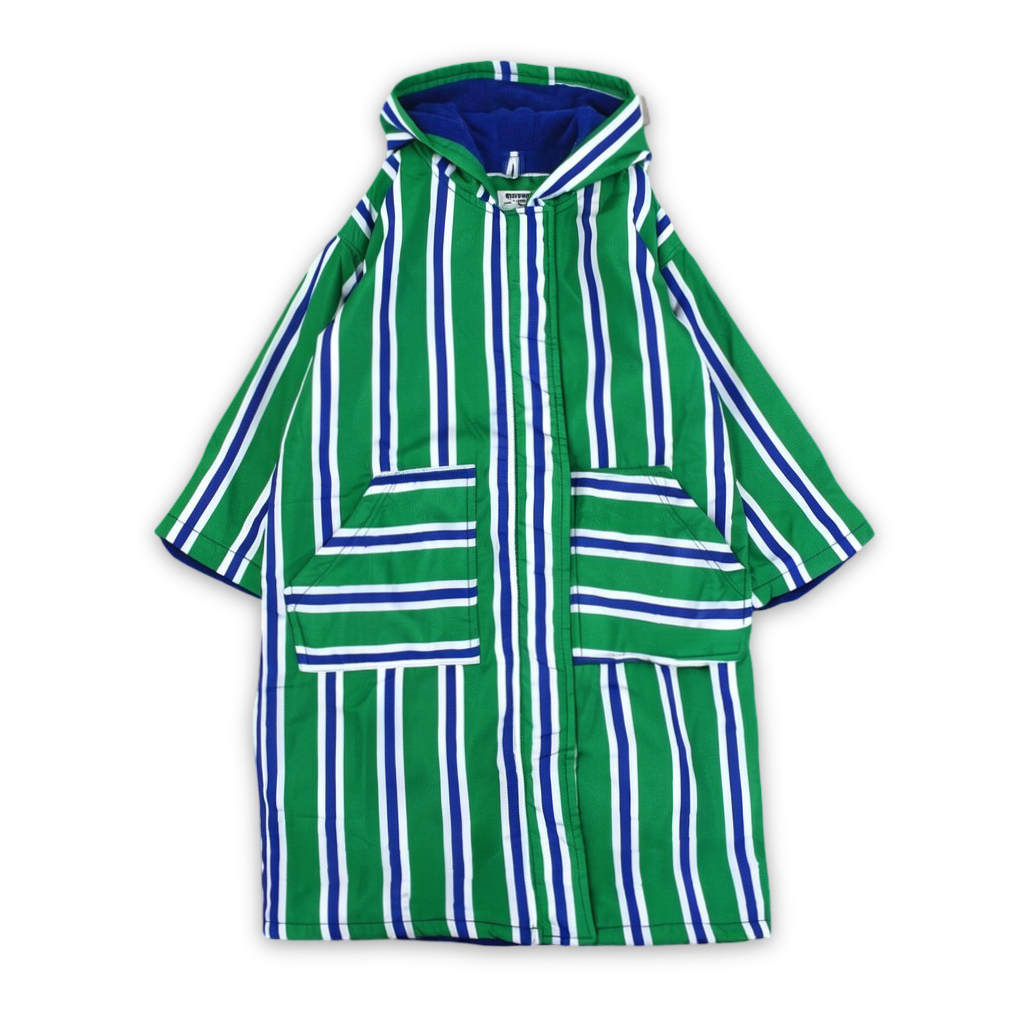 Boys Waterproof Swim Robe – Green & White Striped Print