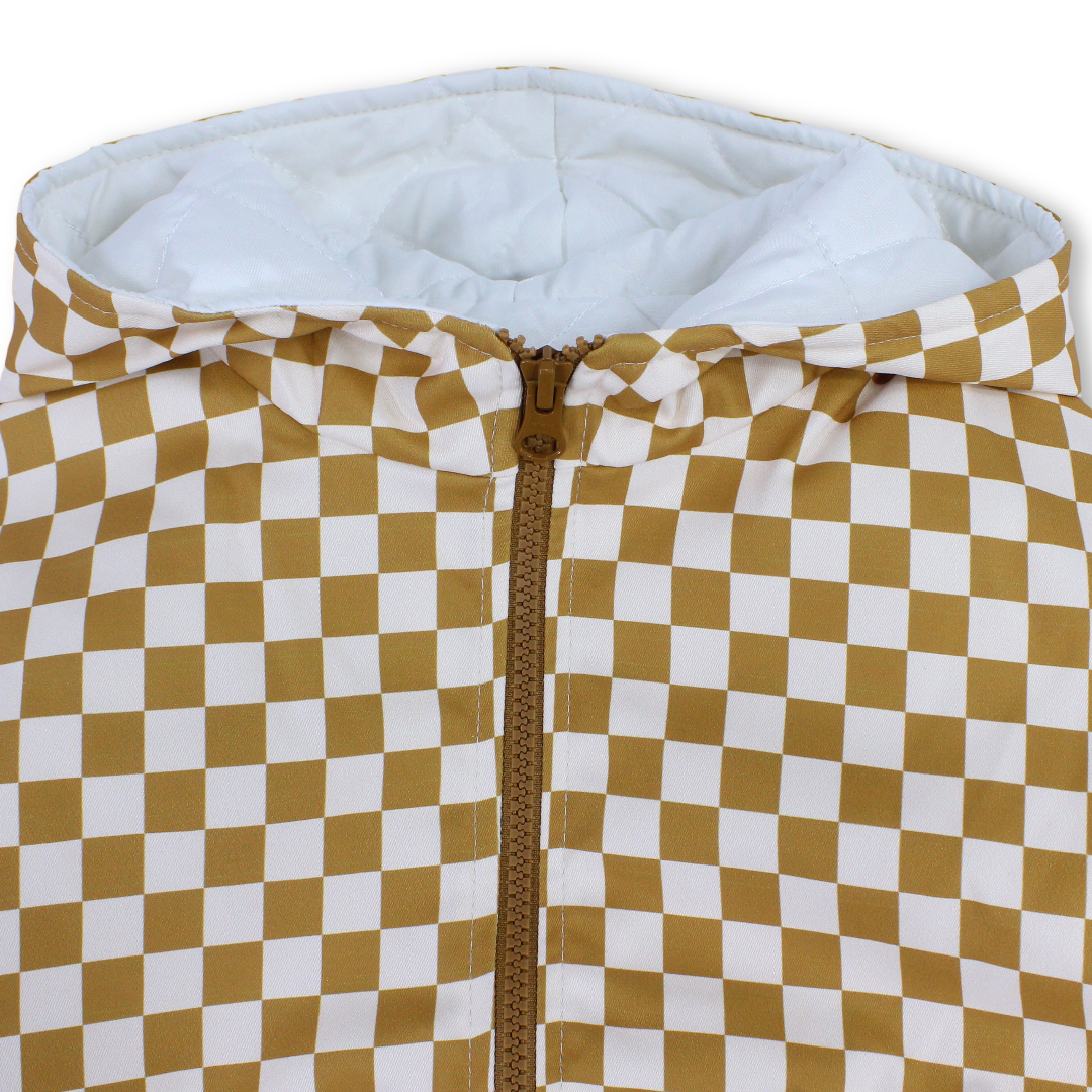 Boys Waterproof Jacket – Beige & White Checkered