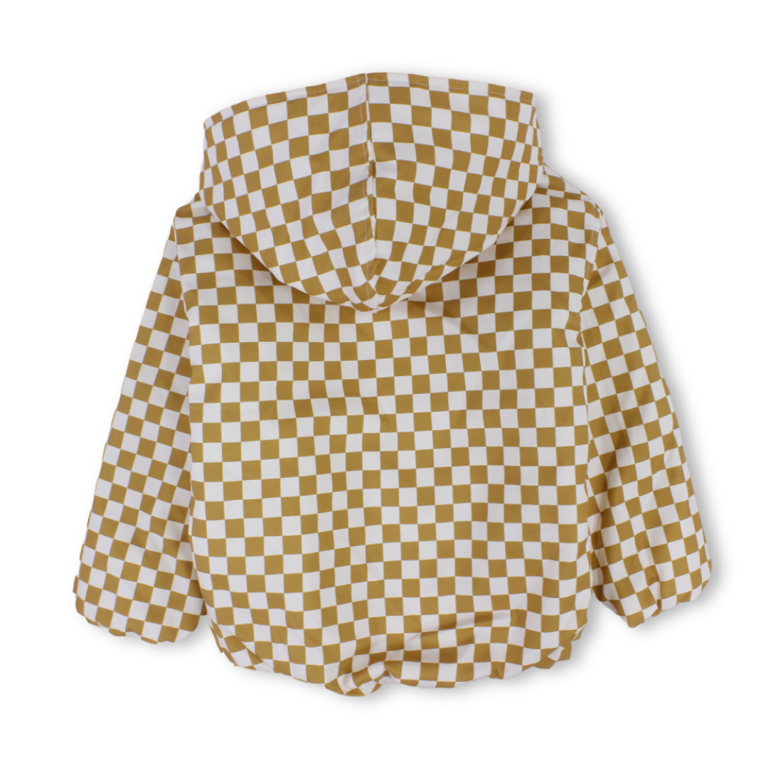 Boys Waterproof Jacket – Beige & White Checkered