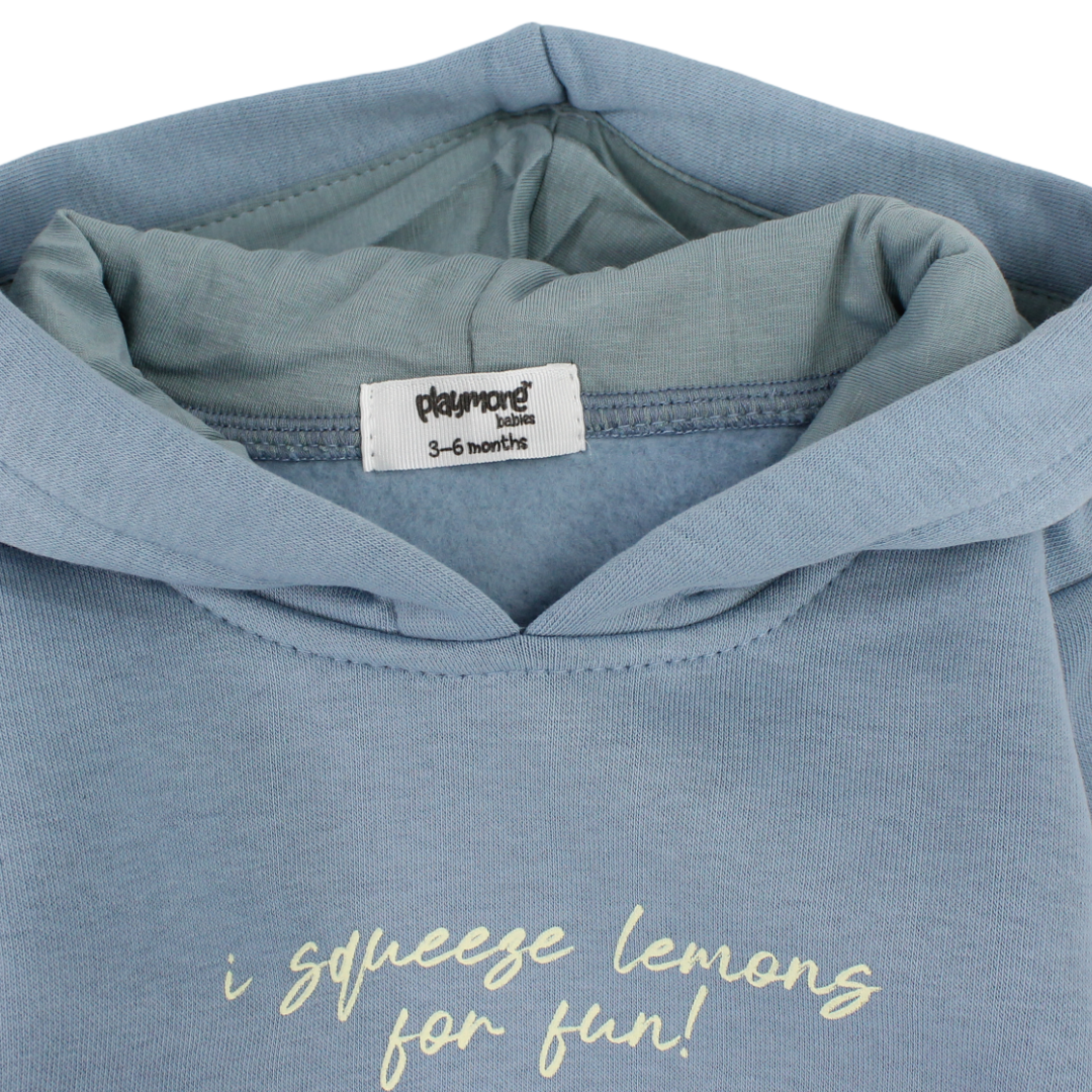 Unisex Baby Cotton Hoodie – Baby Blue with Lemons Print