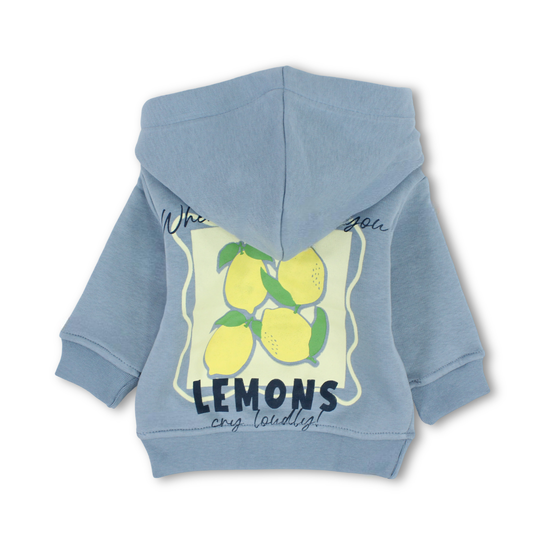 Unisex Baby Cotton Hoodie – Baby Blue with Lemons Print
