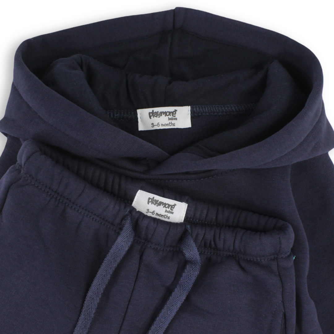 Boys Baby Cotton Hooded Outfit Set – Navy