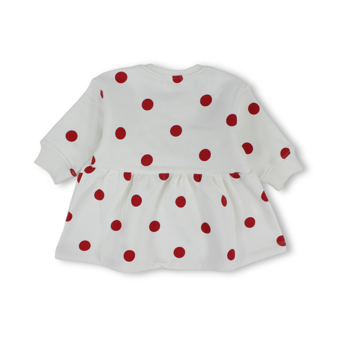 Baby Girls Cotton Dress – White with Red Polka Dot Print