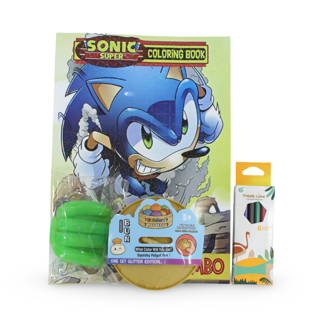 Disney Famille Mystery Squishy Dumpling + Sonic Coloring Book + Color Pencils