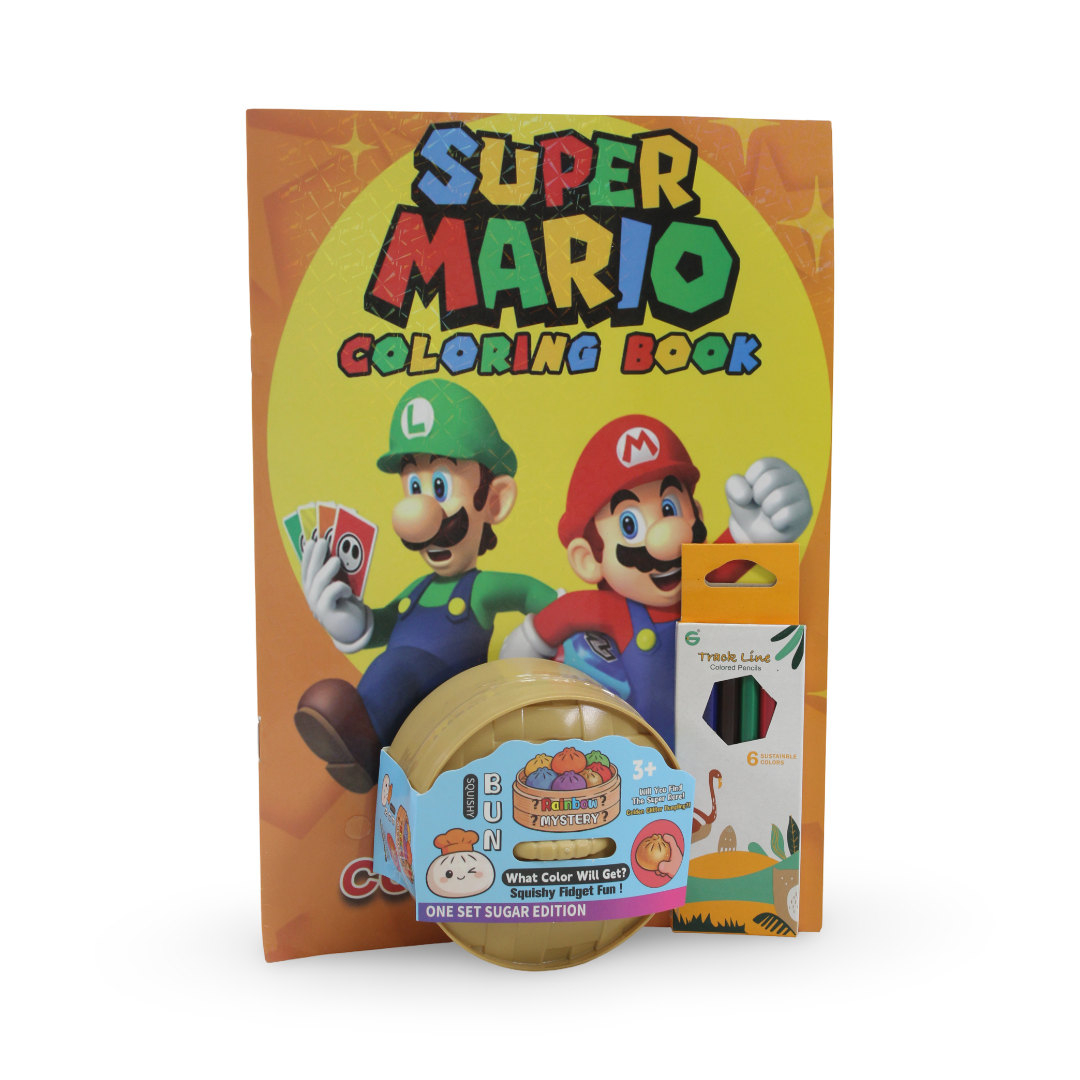 Disney Famille Mystery Squishy Dumpling + Super Mario Coloring Book + Color Pencils