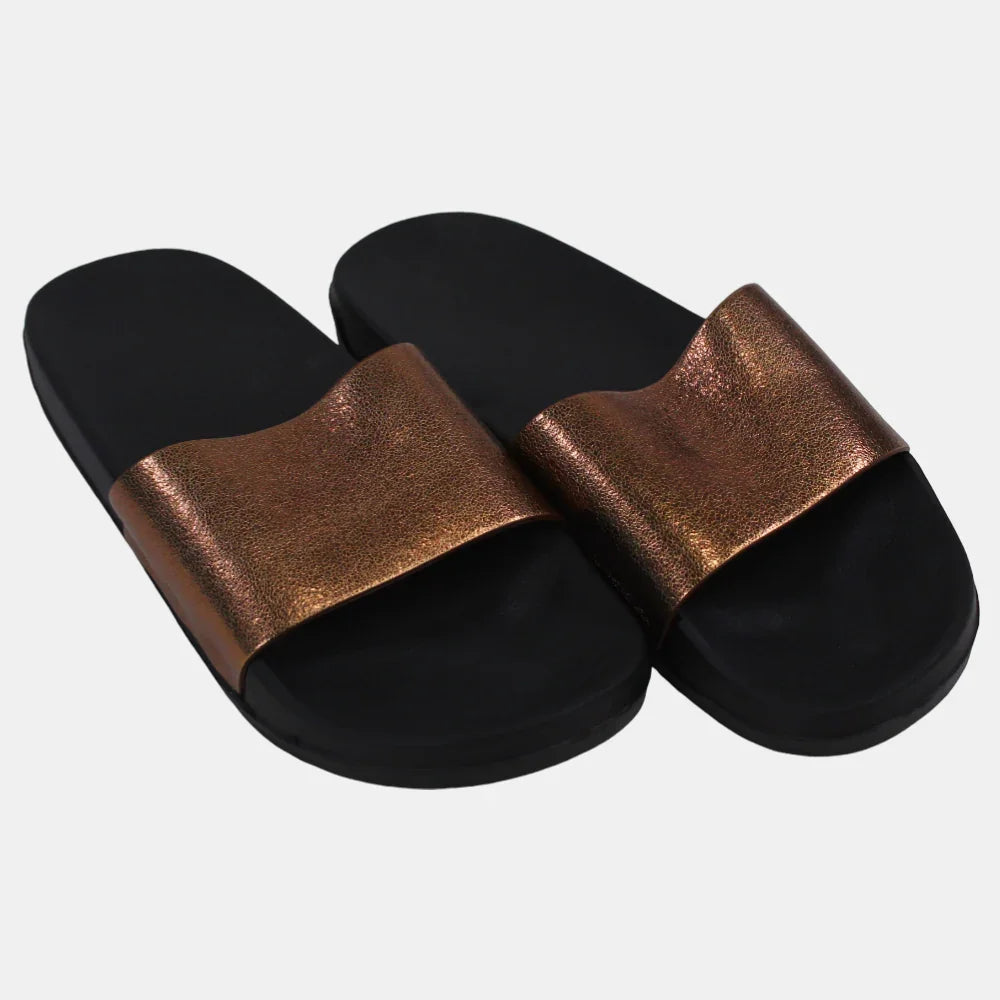 Women's Rubber Slides – Black & Metallic Copper