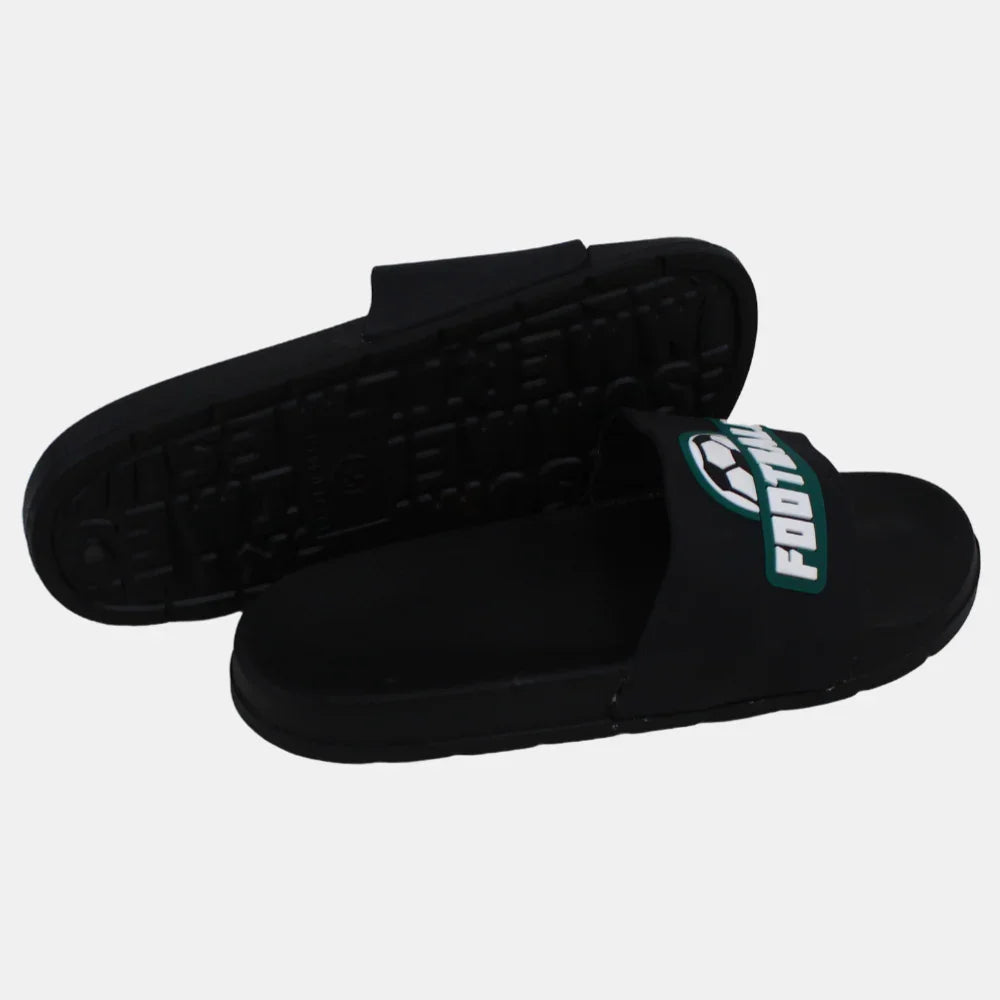 Boys Rubber Slippers – Black Soccer Design