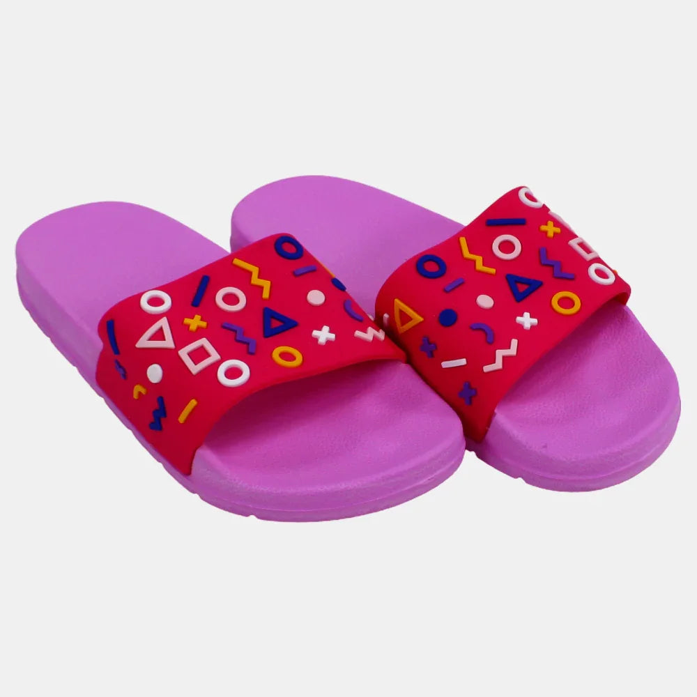 Girls' Rubber Slippers – Pink Geometric Design