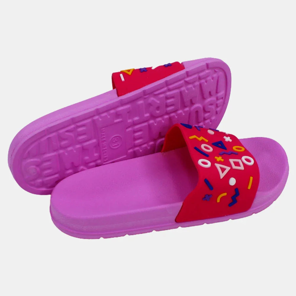 Girls' Rubber Slippers – Pink Geometric Design