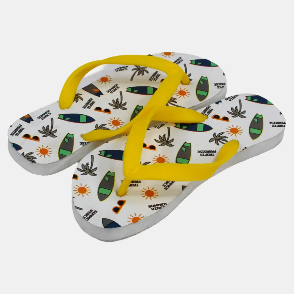Unisex Kids Rubber Slippers – White & Yellow Sea Ship Design