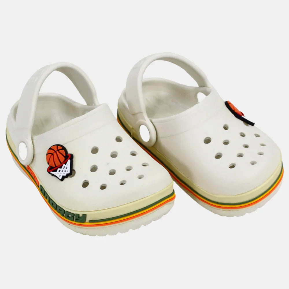 Boys Rubber Clogs – Off-white with Basketball Design