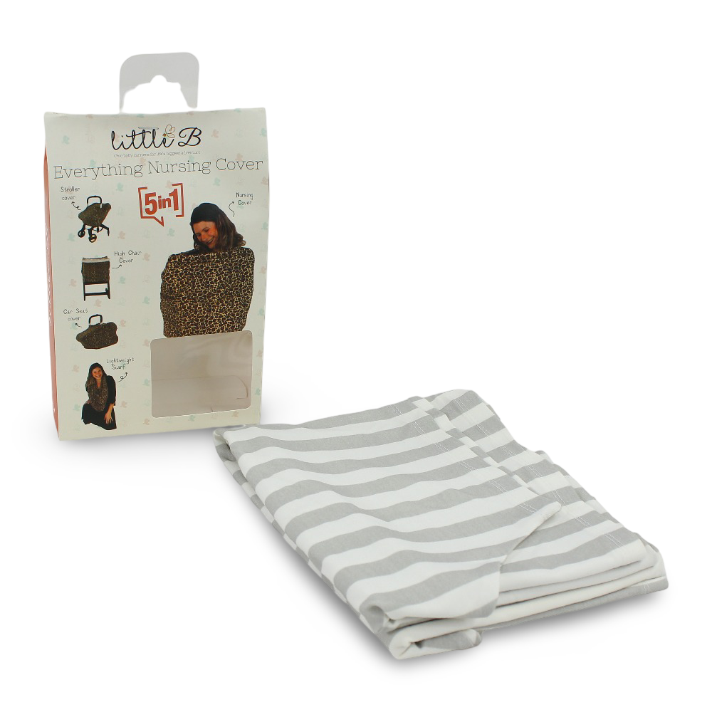 Little B 5-in-1 Everything Breastfeeding Cover - Grey with Stripes - Baby Essentials