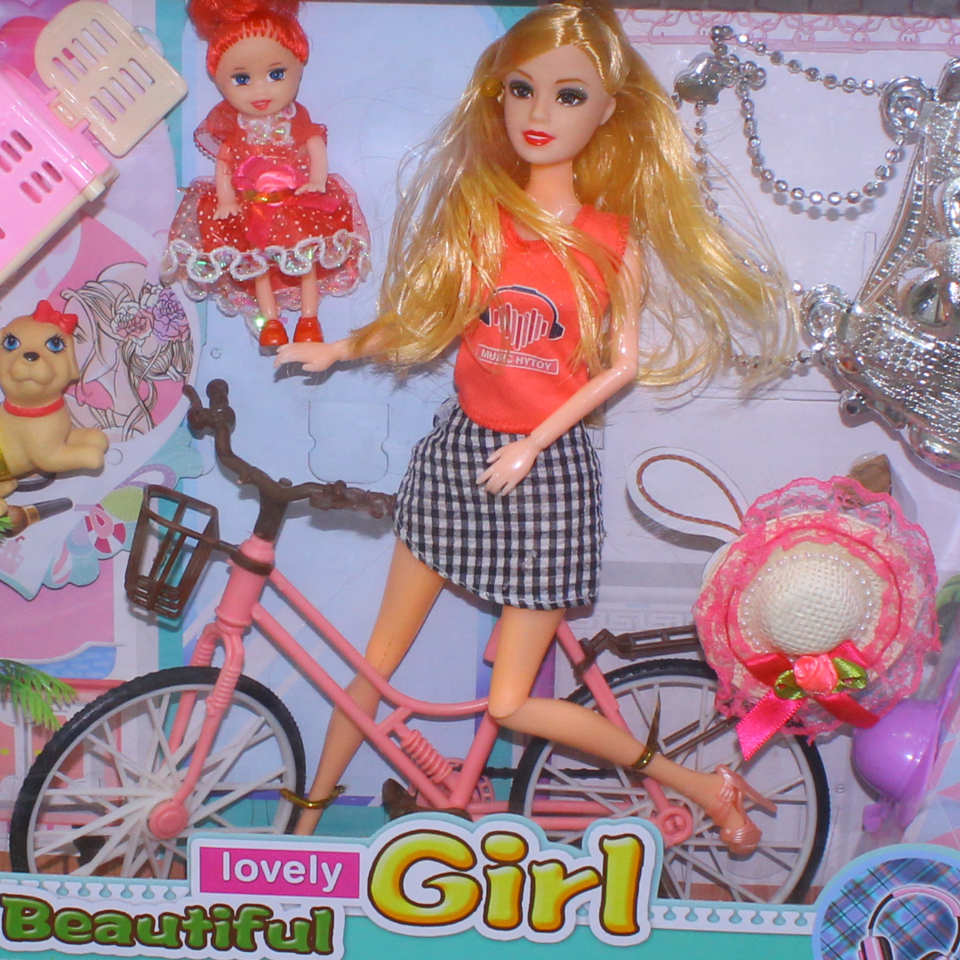 "Lovely Beautiful Girl" Fashion Doll Playset Two Dolls with Accessories Bicycle and Bear
