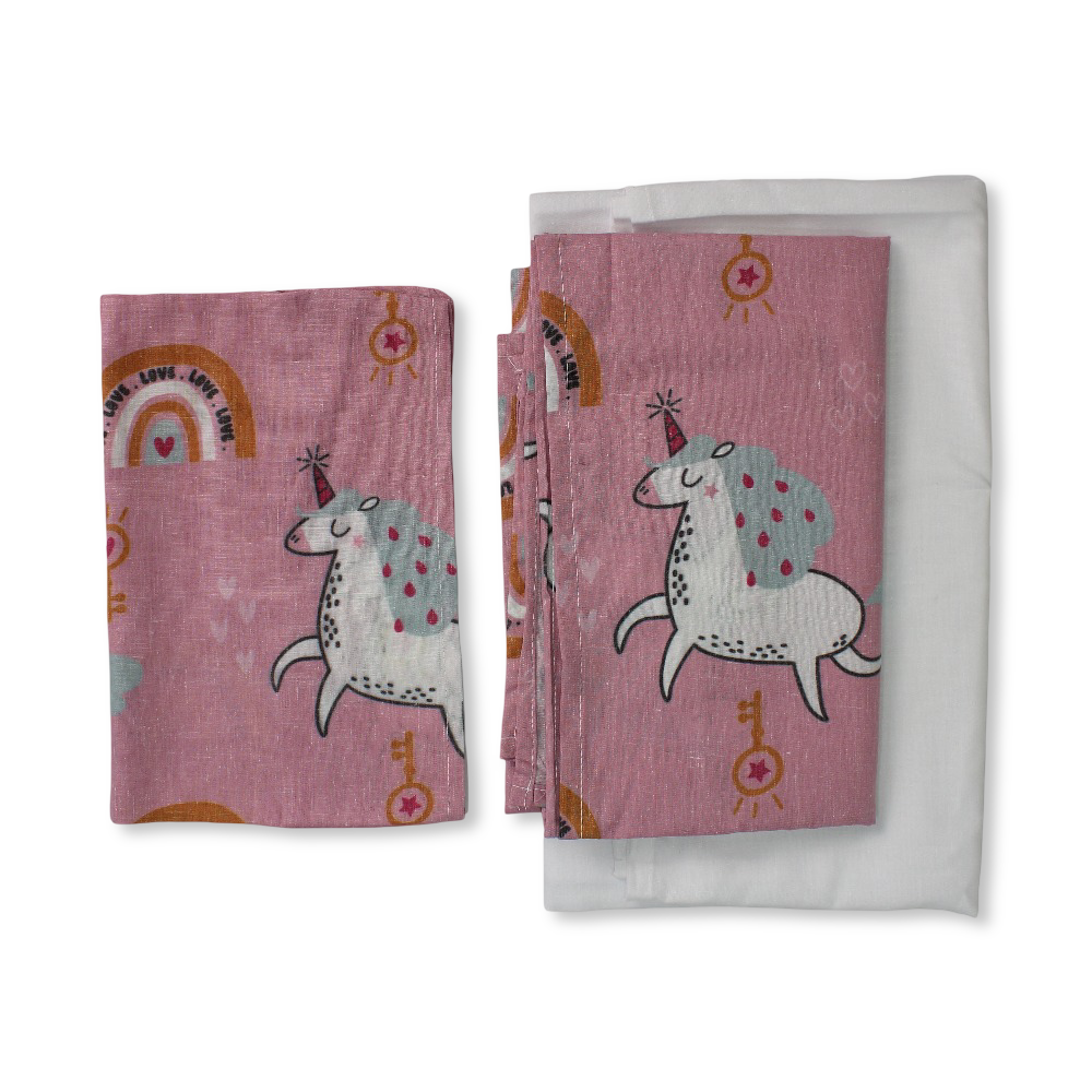 Bed Sheet 3 Pcs – Pink with Unicorn Design - Baby Essentials - T.w.k