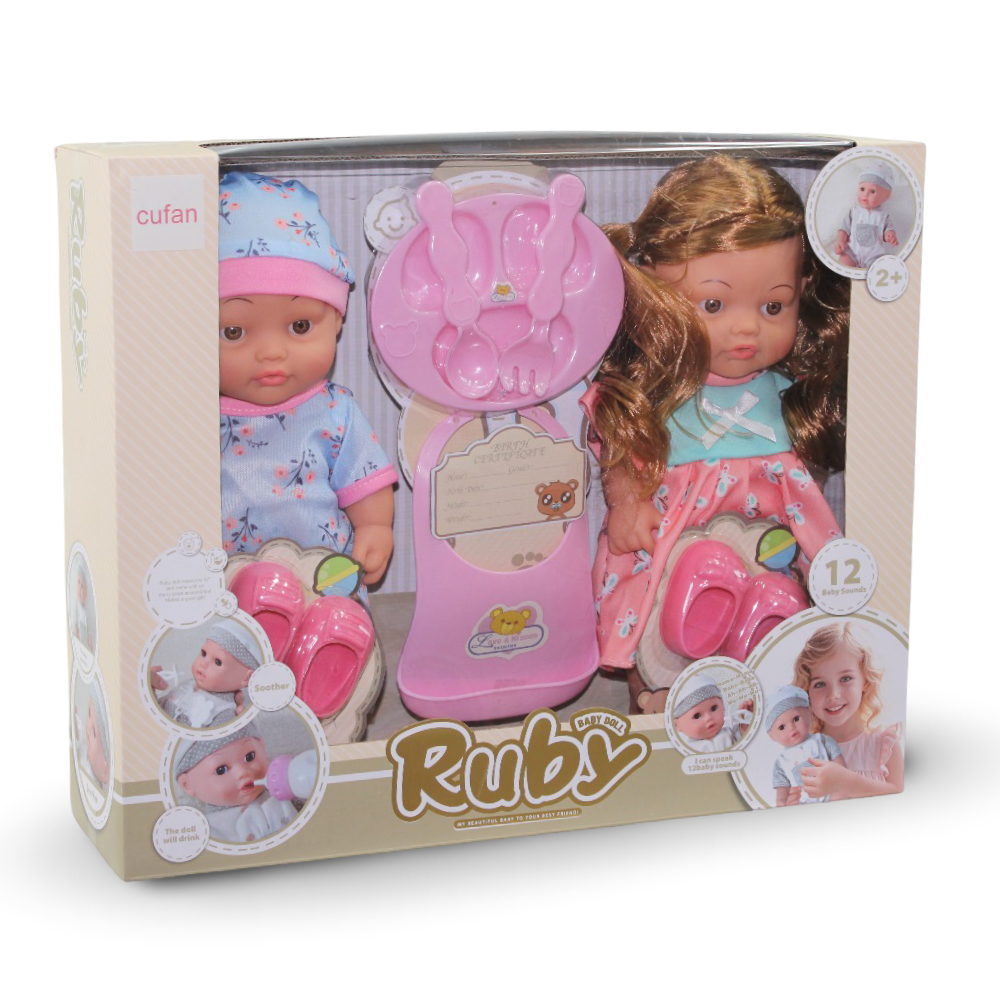 Ruby Baby Doll Twin Set with Feeding & Potty Pretend Play – Musical Dolls - Toys - Cufan