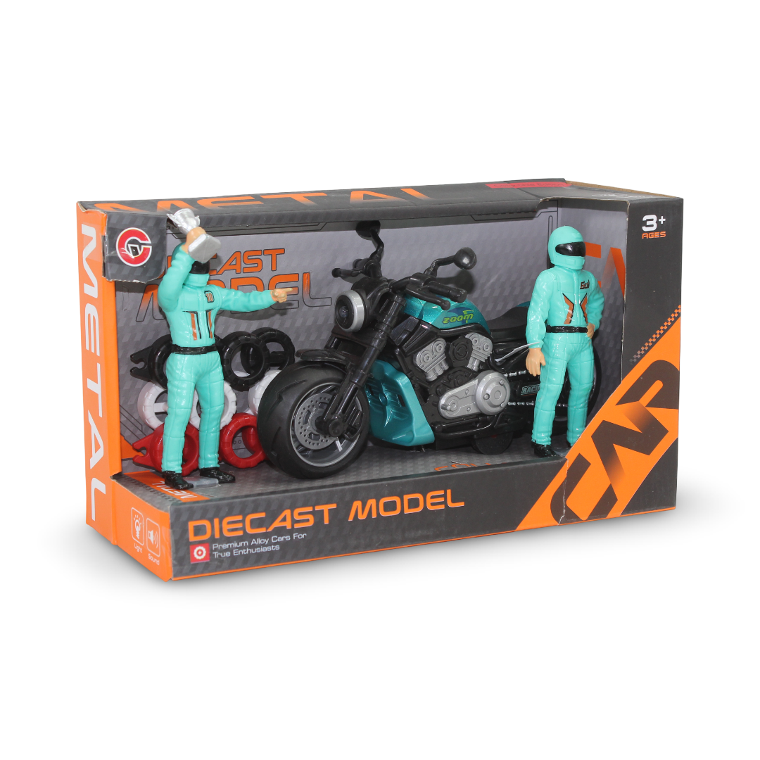 Diecast Model Toy Motorcycle Set – Turquoise (Light & Sound)