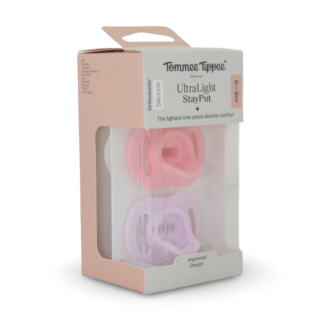 Tommee Tippee UltraLight StayPut Silicone Pacifier 0-6m – Pink & Purple - Baby Essentials