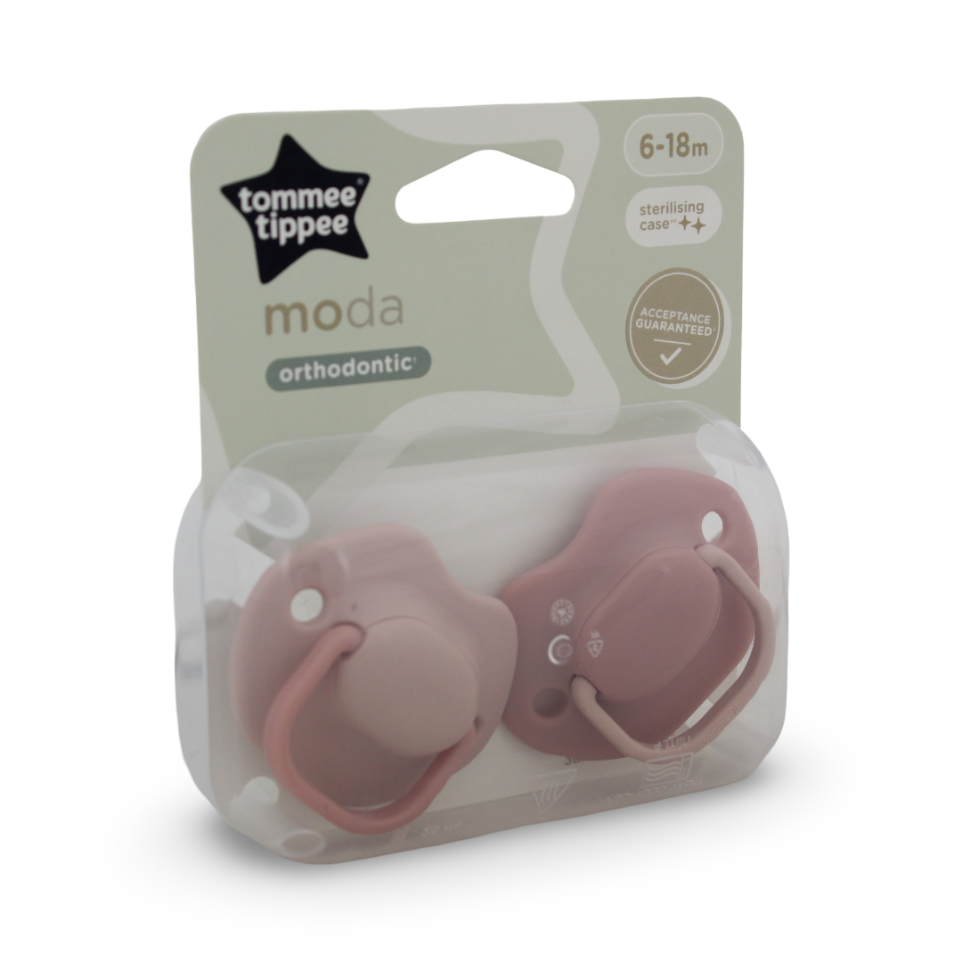 Tommee Tippee Moda Orthodontic Soothers 6-18m – Dusty Pink (Pack Of 2) - Baby Essentials